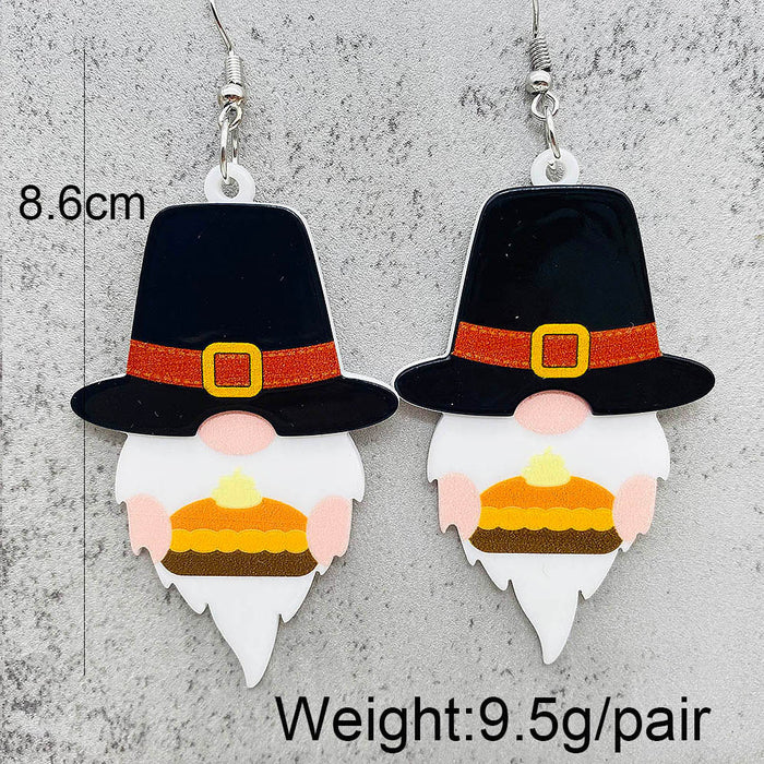 Wholesale Autumn Thanksgiving Acrylic Earrings Gnome Dwarf Pumpkin Turkey Three-Dimensional Pendant