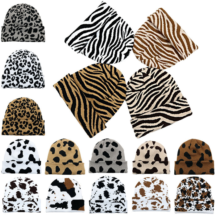 Wholesale Cow Leopard Print Jacquard Acrylic Wool Knitted Hat JDC-FH-HaiPu012