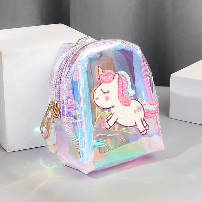 Wholesale Trendy Purple Transparent Cartoon Unicorn Coin Purse Key Bag With Strap Stylish Fashion Accessory