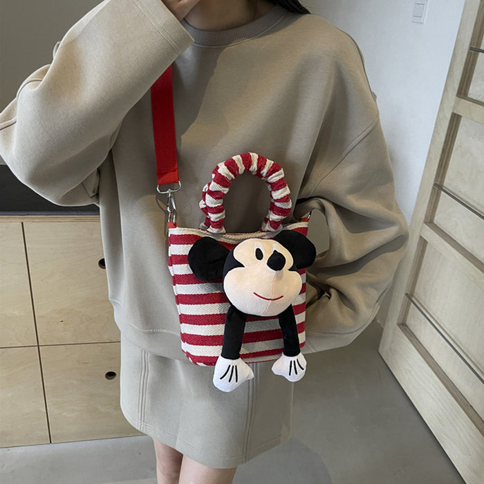 Wholesale Canvas bag, striped bucket handbag, cute doll, playful parent-child crossbody bag