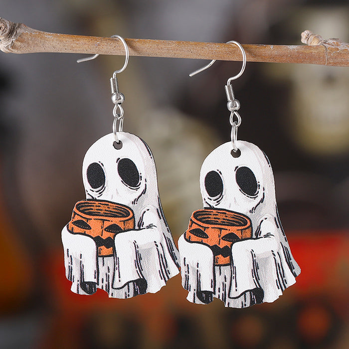 Wholesale  ghost face pumpkin candy pendant earrings wooden gothic style double-sided earrings