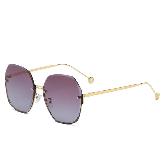 Wholesale Trendy Frameless Irregular Pc Sunglasses Pink Lens Gold Frame  UV400 Fashion Accessory