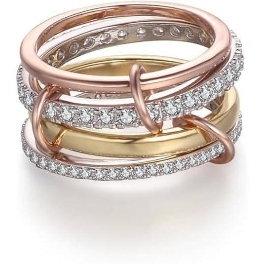 Wholesale Interlocking Ring Full Diamond Zircon Ring Two Color Multi Element High Grade Sensory Ring