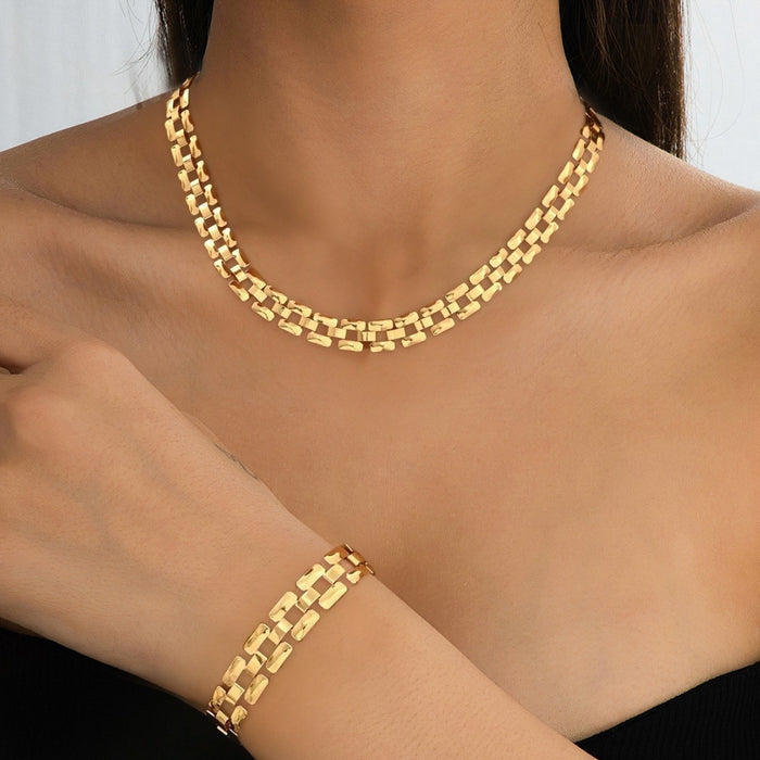 Wholesale Metal simple strap chain necklace bracelet set