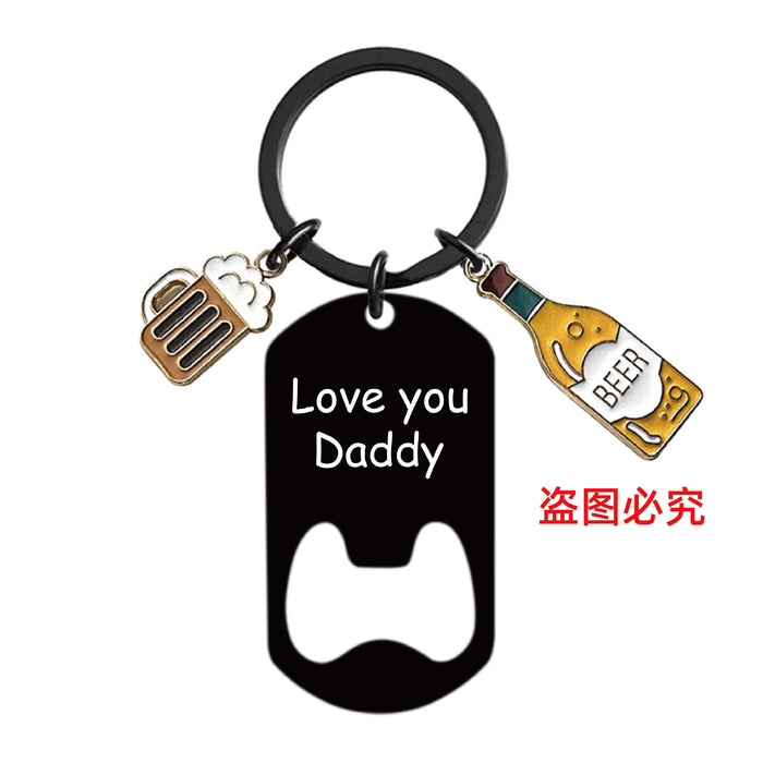 Wholesale Bottle Opener Wine Glass Father's Day Stainless Steel Keychain JDC-KC-GangGu051