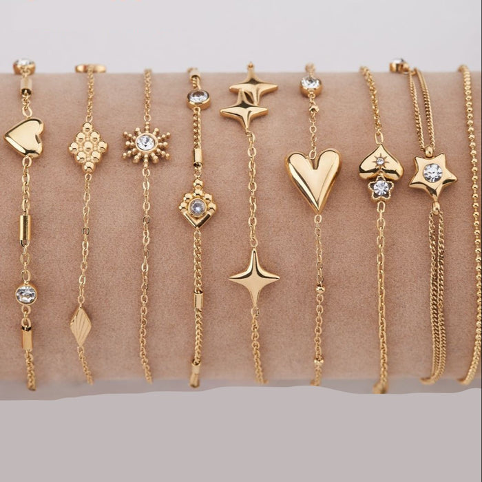Wholesale Fashion accessories, light luxury style, heart-shaped electroplating, zircon gold-plated adjustable bracelet