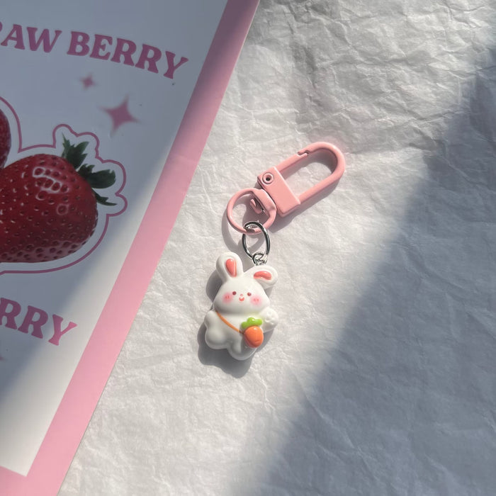 Wholesale Cute Flower Series Radish Rabbit Keychain Sweet Girl Heart Schoolbag Pendant Girlfriend Gift Pink Hanging Jewelry