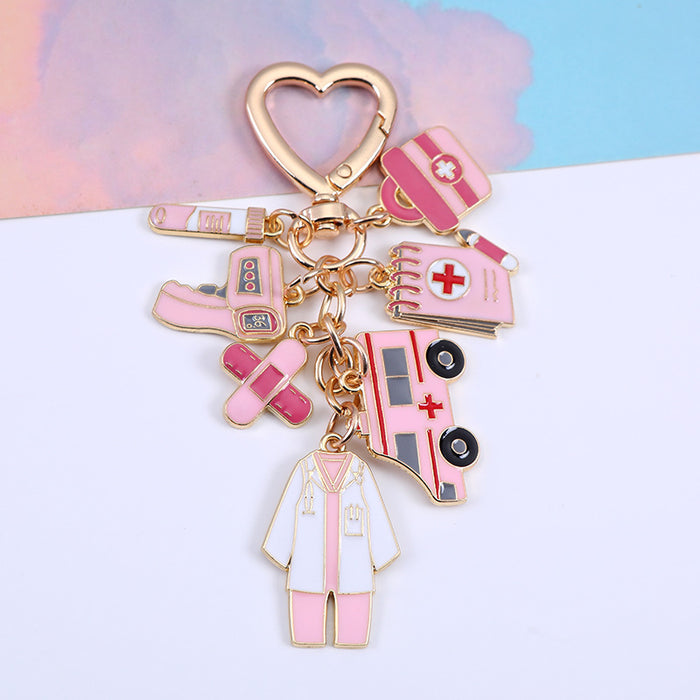 Wholesale Classic nurse cap thermometer ambulance mask nurse suit zinc alloy keychain