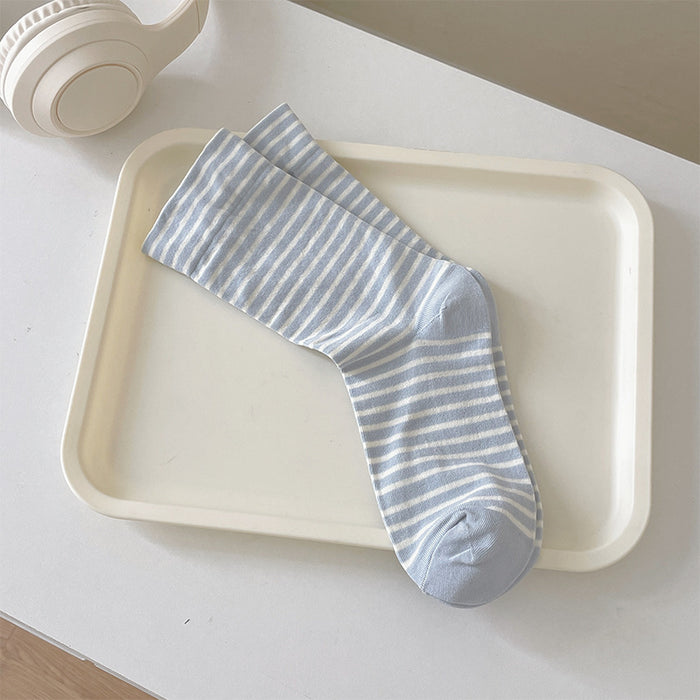 Wholesale Cream striped socks, medium socks, thin cotton socks, sports stockings