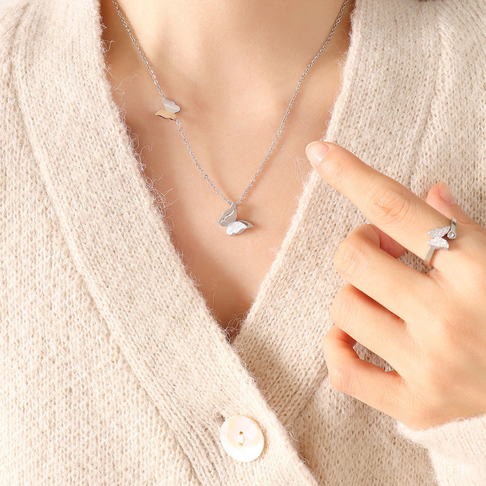 Wholesale Matte butterfly pendant necklace earrings ring jewelry set