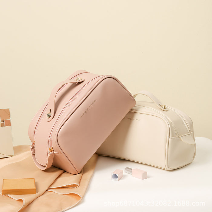Wholesale PU Leather Large Capacity Double Zipper Cosmetic Bag Modern Minimalist Chic Travel Makeup Organizer
