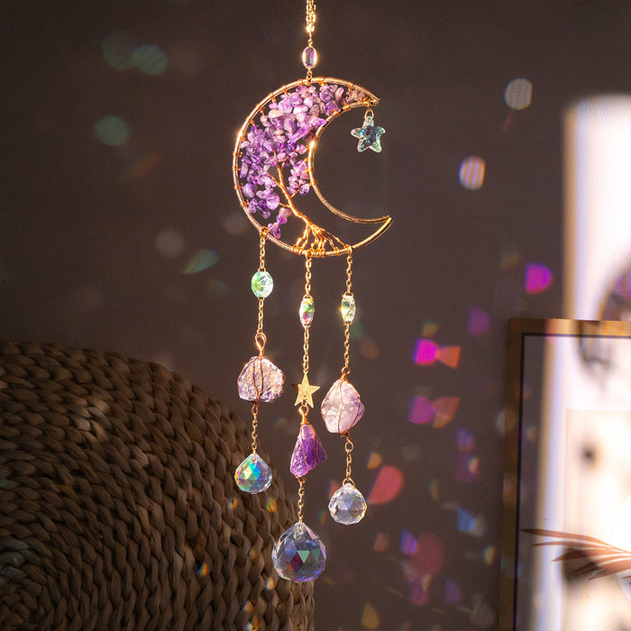 Wholesale Moon and Sun Catcher Amethyst Crystal Wind Chime Home Decor