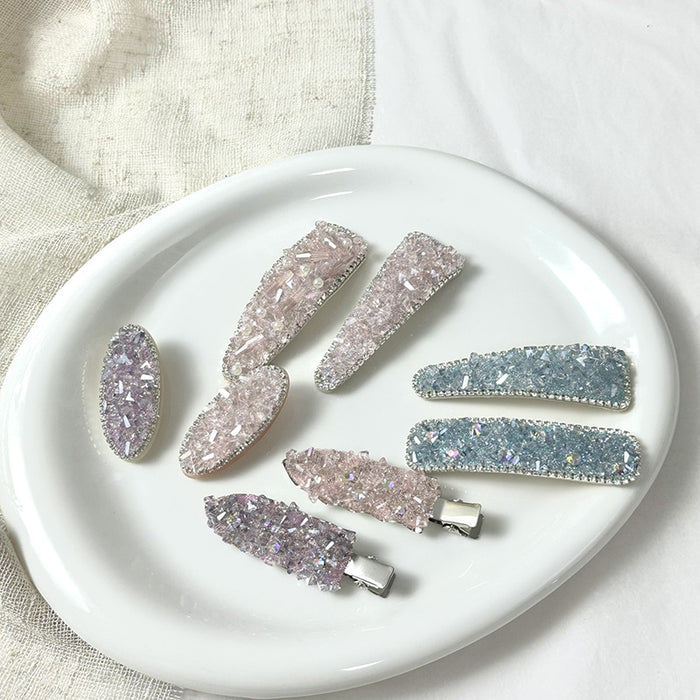 Wholesale Full Diamond Light Amethyst Hairpin Elegant Side Bangs Clip Duckbill Clip Hairpin