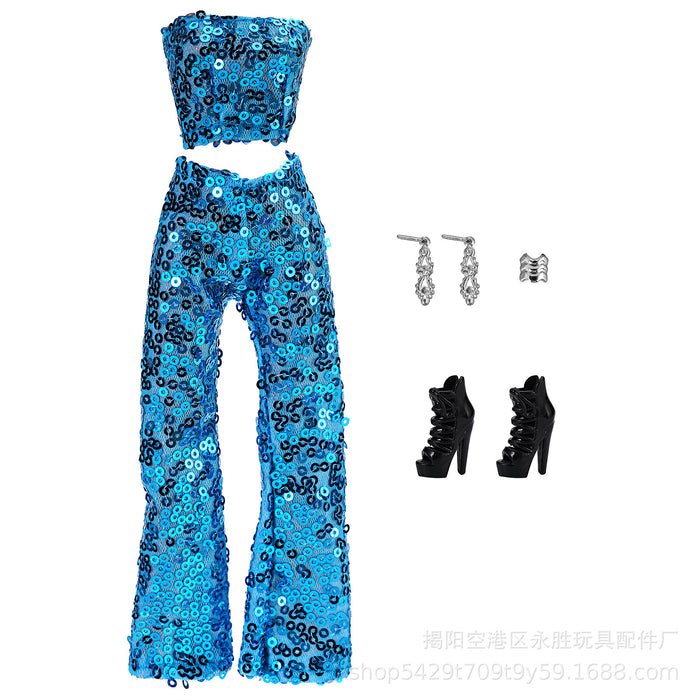 Wholesale doll sequin pants suit 9 color
