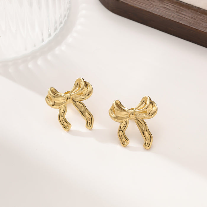 Wholesale Stainless Steel Earrings Bow Versatile 18K Gold Earrings for Women
