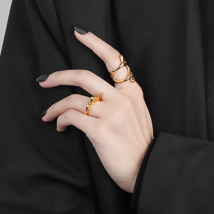 Wholesale Geometric Hollow Punk Ring For Women Adjustable Copper Band White Gold Finish Jewelry Accessory