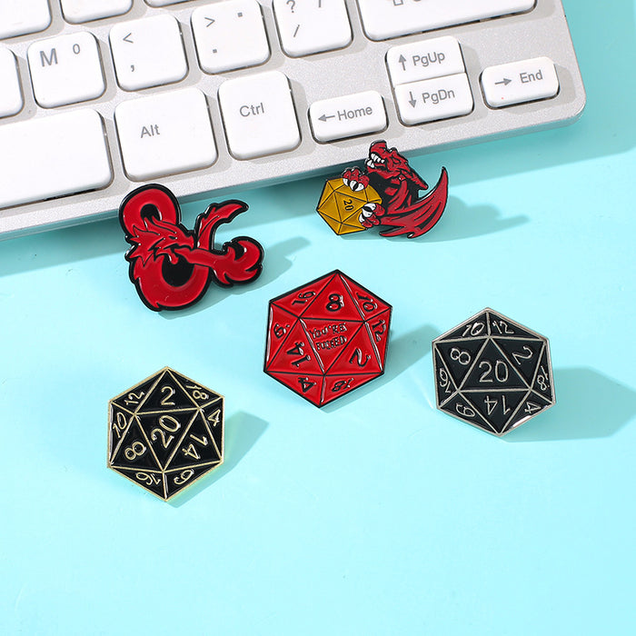 Wholesale Modern Dragon D20 Dice Enamel Lapel Pin Brooch Metal Badge Jewelry Accessory
