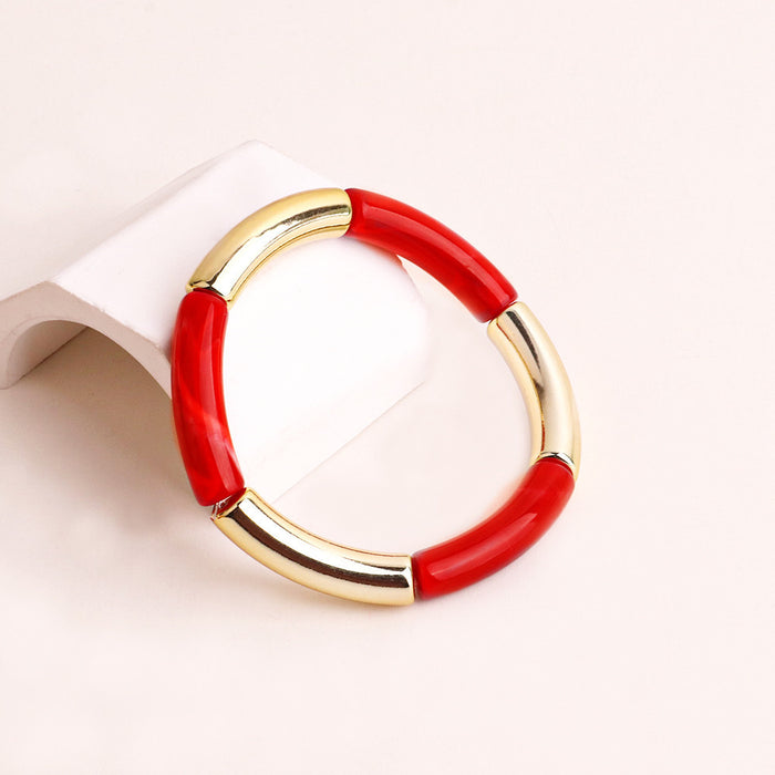 Wholesale Acrylic Two-color Curved Tube Beads Elastic Bracelet JDC-BT-ChouD001