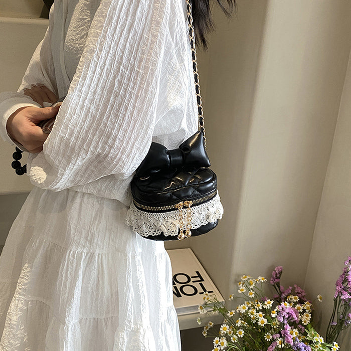 Wholesale New lace bow embroidery thread bucket bag, parent-child chain crossbody bag