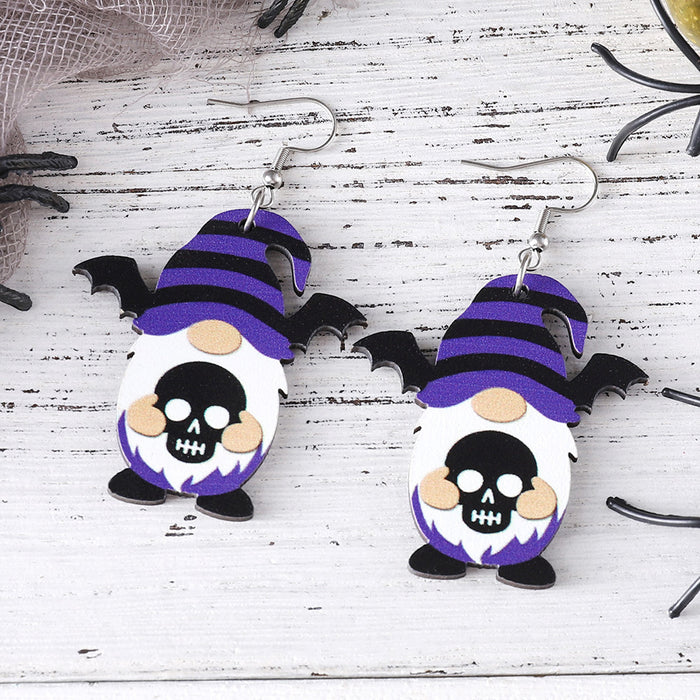 Wholesale  Bat Skull Cute Dwarf Pendant Earrings Wooden Gothic Double-sided Earrings