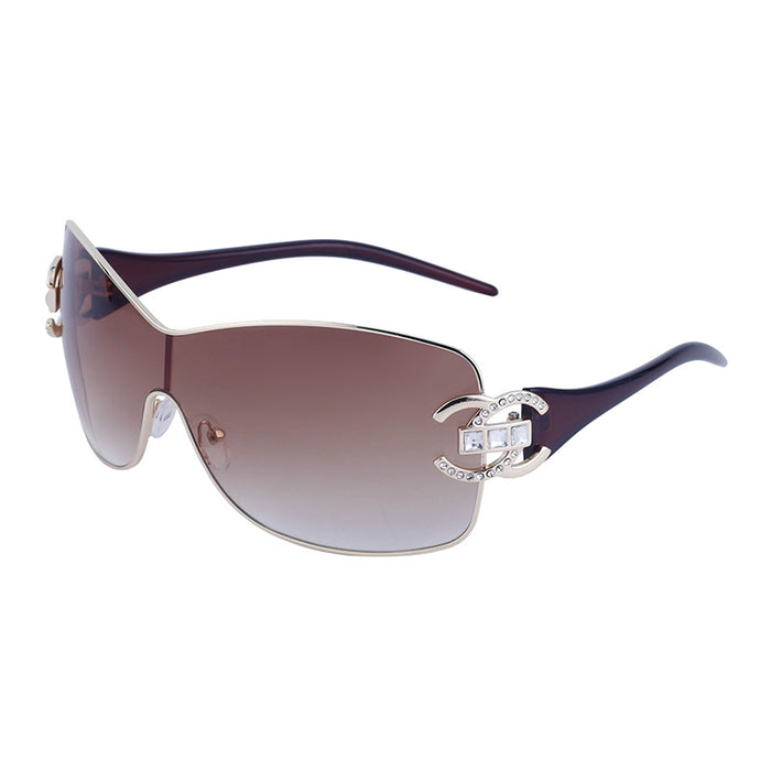 Wholesale Fashion diamond studded windproof sunglasses, large frame integrated sunglasses, wholesale of glasses
