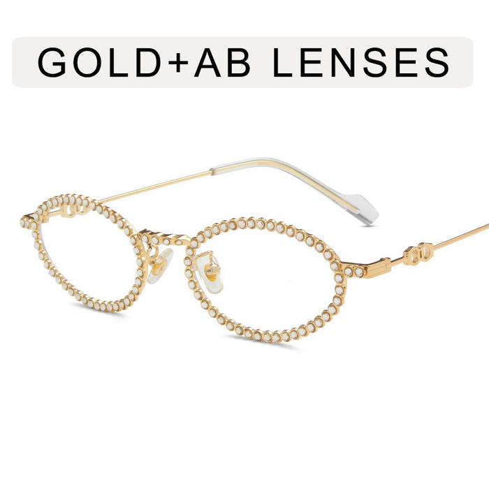 Wholesale Full diamond oval frame sunglasses for high-end photography, diamond studded sunglasses