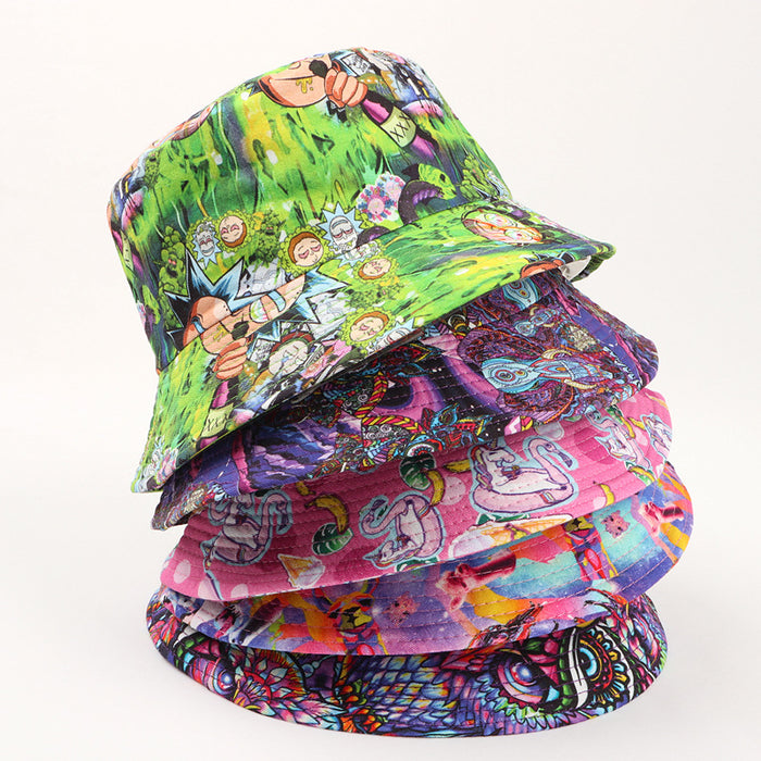 Wholesale Autumn New Cotton Cartoon Printed Flat-top Hip-hop Fisherman Hat Men's and Women's Sunshade Basin Hat