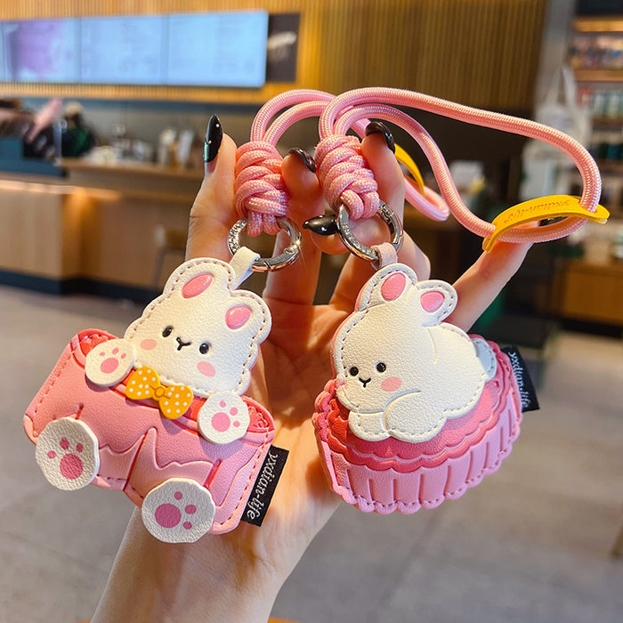 Wholesale Creative PU Leather Mooncake Rabbit Keyring Cute Moon Rabbit Bag Charm For Couples Mid Autumn Gift