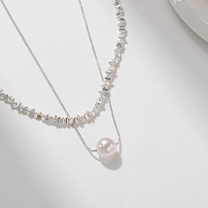 Wholesale Jewelry imitation pearl pendant necklace layered for high-end, light luxury, niche, irregular collarbone chain accessories