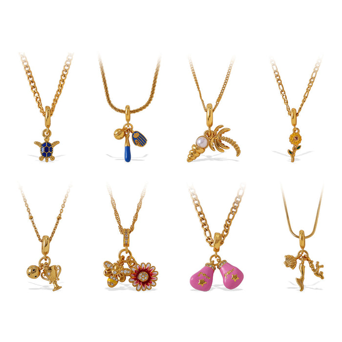 Wholesale Seaside holiday style turtle and starfish pendant necklace gold-plated diamond jewelry