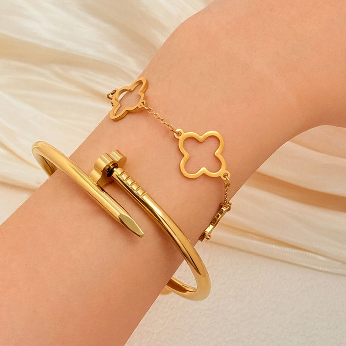 Wholesale Gold Titanium Steel Bangle Set 3 Piece Clover Studded Jewelry For Women Fashion Accessory Gift