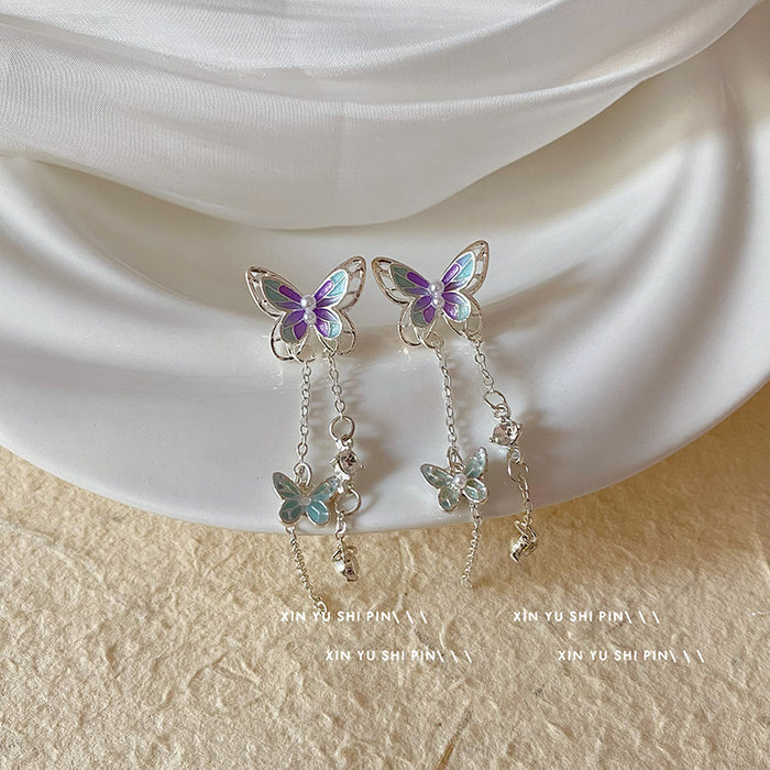 Wholesale Butterfly tassel earrings, light luxury temperament, long earrings, niche earrings
