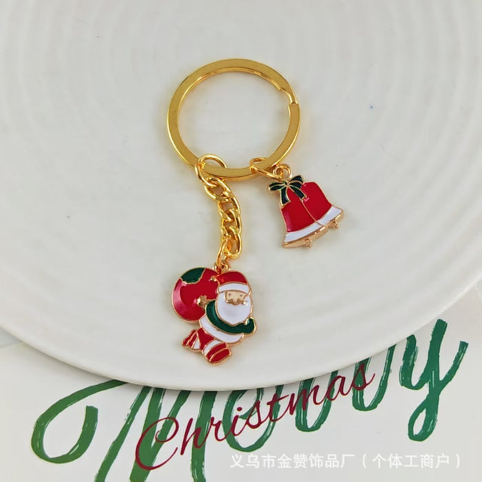 Wholesale Christmas keychain cartoon metal ornaments Christmas tree elk snowman cute creative bag pendant gift