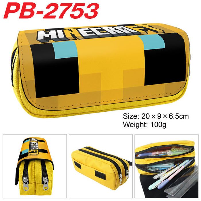 Wholesale Cartoon Game Themed Canvas Pencil Case Double Layer Zipper Large Capacity Student Stationery