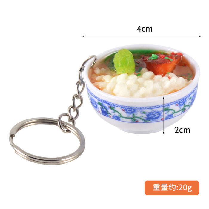 Wholesale Chinese Blue White Porcelain Food Keychain Simulated Rice Meal Hanging Charm Fashion Decorative MOQ≥3