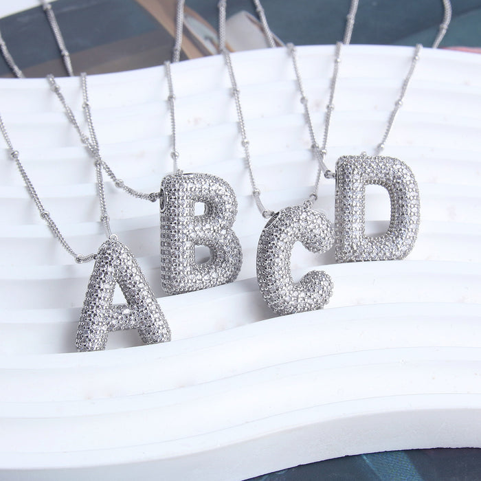 Wholesale Hollow Copper Plated Platinum Silver 26 Letter Necklace JDC-NE-BaiTian004