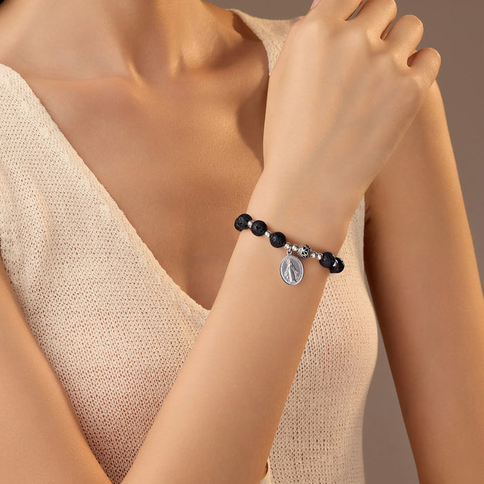 Wholesale Alloy cross pendant bracelet with stone beads and elastic cord