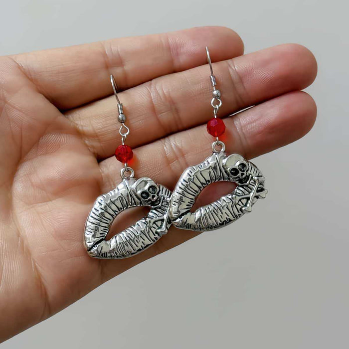 Wholesale Zinc Alloy Gothic Punk Skull Lip Earrings For Women  Jewelry Accessory Electroplated Boutique Resale