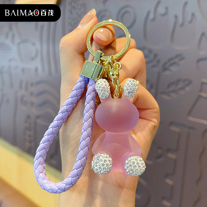 Wholesale Diamond inlaid cartoon resin keychain pendant, cute and creative car keychain bag accessories