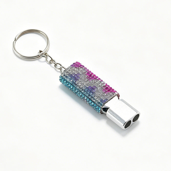 Wholesale Trendy Aluminum Alloy Whistle Keychain Double Tube Self Defense With Rhinestone Accent For Outdoor Survival Fashion Accessory