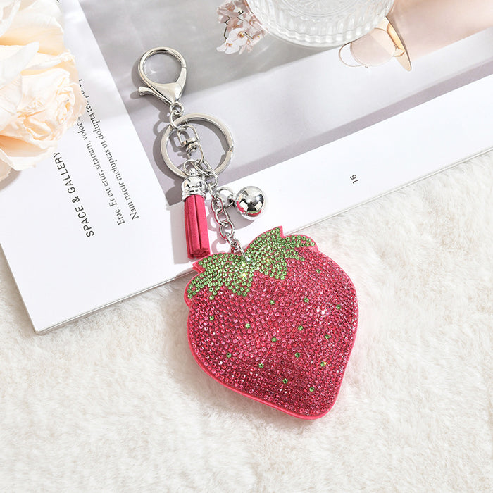 Wholesale Strawberry Fleece Rhinestone Keychain