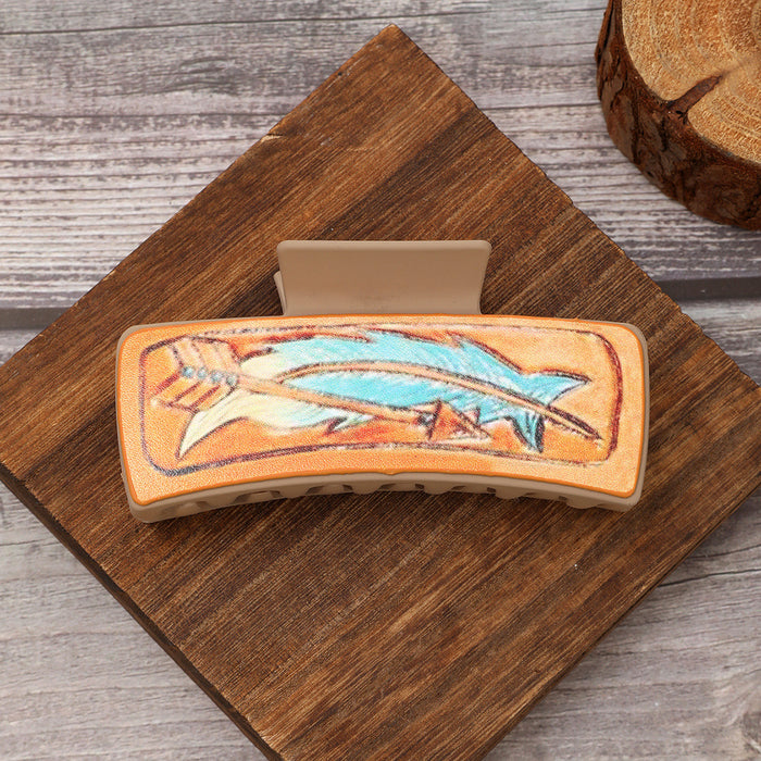 Wholesale Western Wind Sunflower Feather Pattern PU Leather Hairpin Women Shark Clip