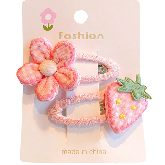 Wholesale Children' s Cloth Strawberry Hair Clips Pink 2-Piece Set Cute Hair Accessory