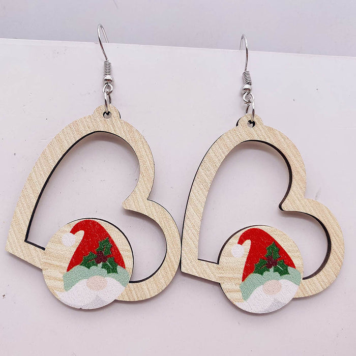 Wholesale 60pcs Christmas wooden earrings  elk dwarf heart-shaped wooden pendant earrings jewelry
