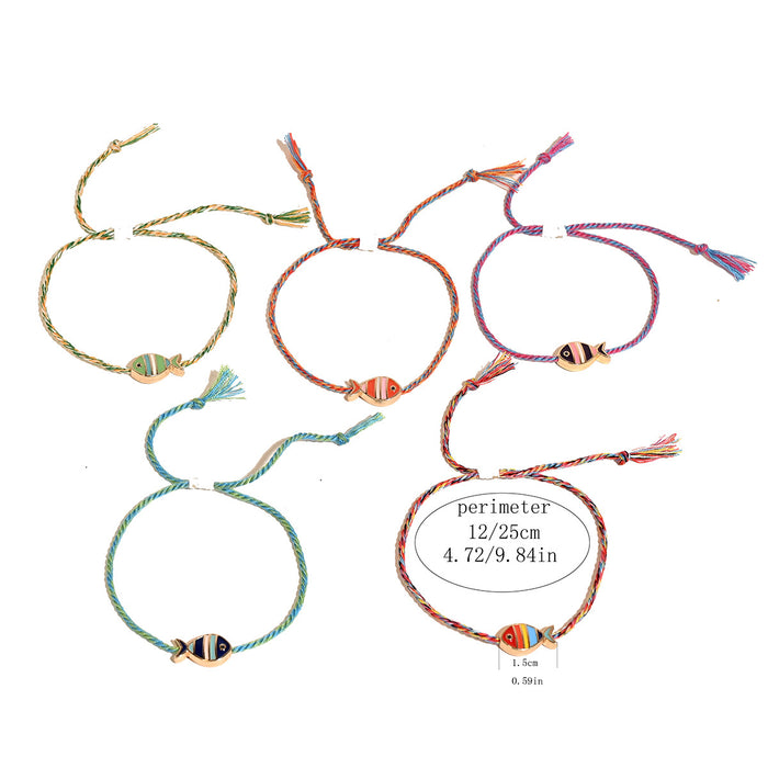 Wholesale Trendy Purple Adjustable Woven Cord Bracelet With Alloy Enamel Fish Pendant Ins Style Women S Jewelry Accessory Party Gift