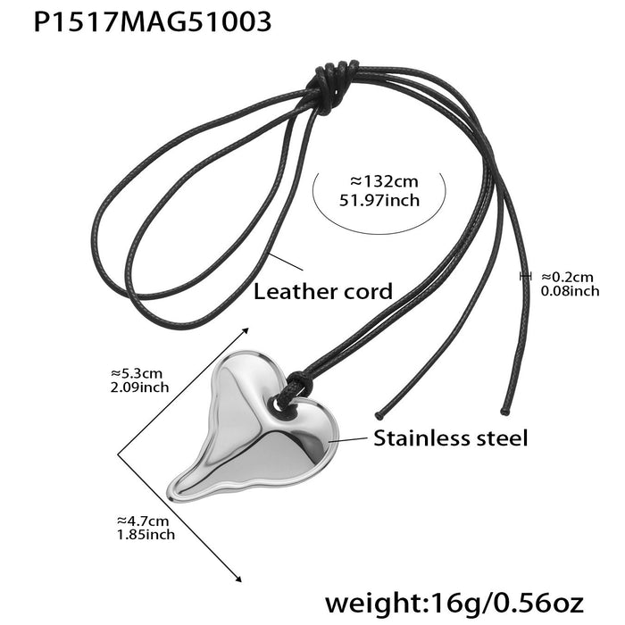 Wholesale Heart-shaped leather cord long irregular geometric pendant sweater chain niche stainless steel necklace