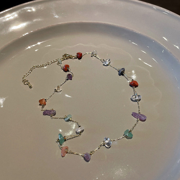 Wholesale Colorful natural stone necklace, light luxury, niche design, collarbone chain, versatile necklace accessories