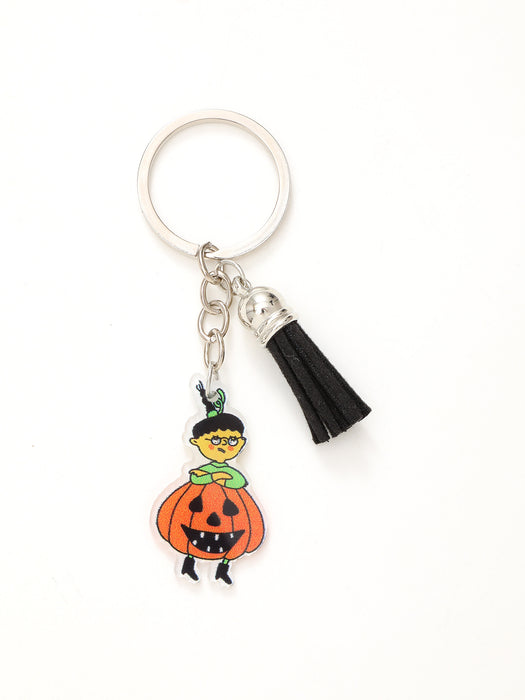 Wholesale Halloween Bat Pumpkin Head Witch Tassel Pendant Acrylic Keychain JDC-KC-YiTian017