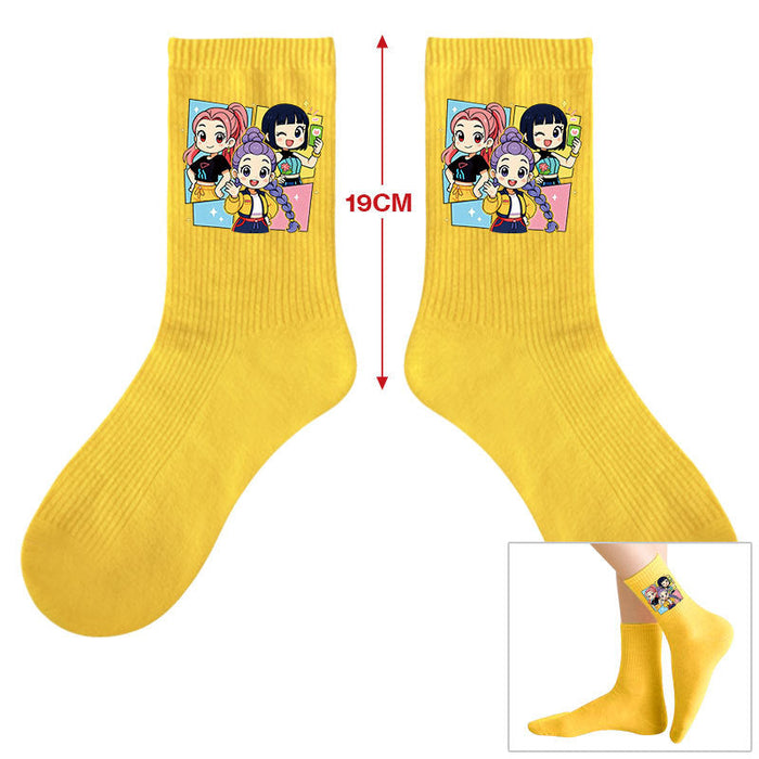 Wholesale Kpop Cute cartoon-themed printed colorful mid-calf socks
