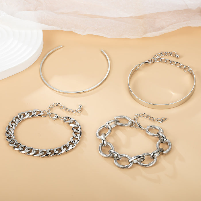 Wholesale Simple Alloy Thick Chain Opening 4 Piece Set Alloy Bracelet JDC-BT-KeR005